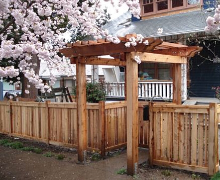 Fence and arbor designed by Seattle landscaper, Environmental Construction