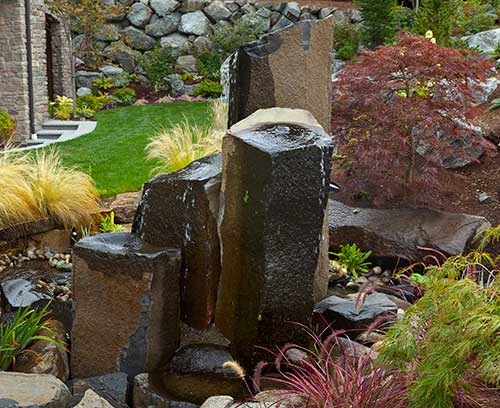Elegant monolith fountain constructed for a home in Seattle area